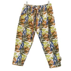 Love Binetti Walk On By Embroidered Leaf Print Boho Crop Tapered Pants size S
